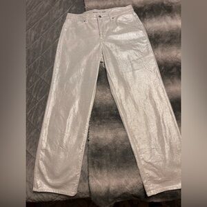 Women's Silver Shimmer High-Rise Straight Leg Jeans